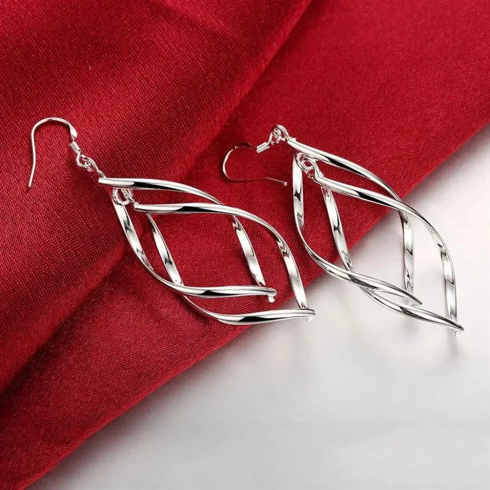 Gorgeous Wavy Drop Earrings Solid Sterling Silver " Hypoallergenic " - Picture 5 of 7
